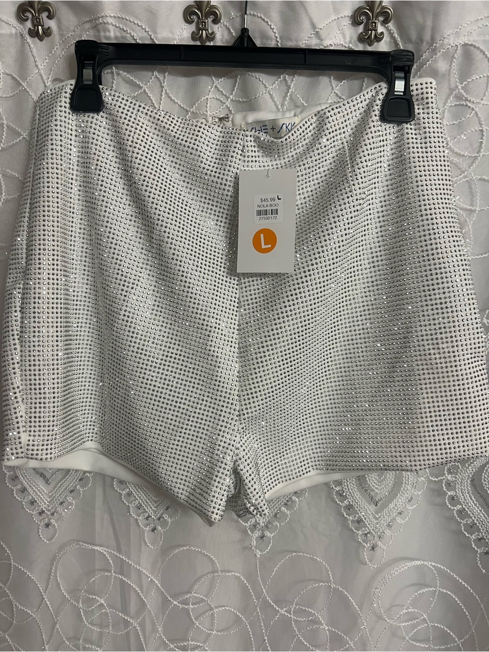 She + Sky White Mesh Embellished Athletic Shorts